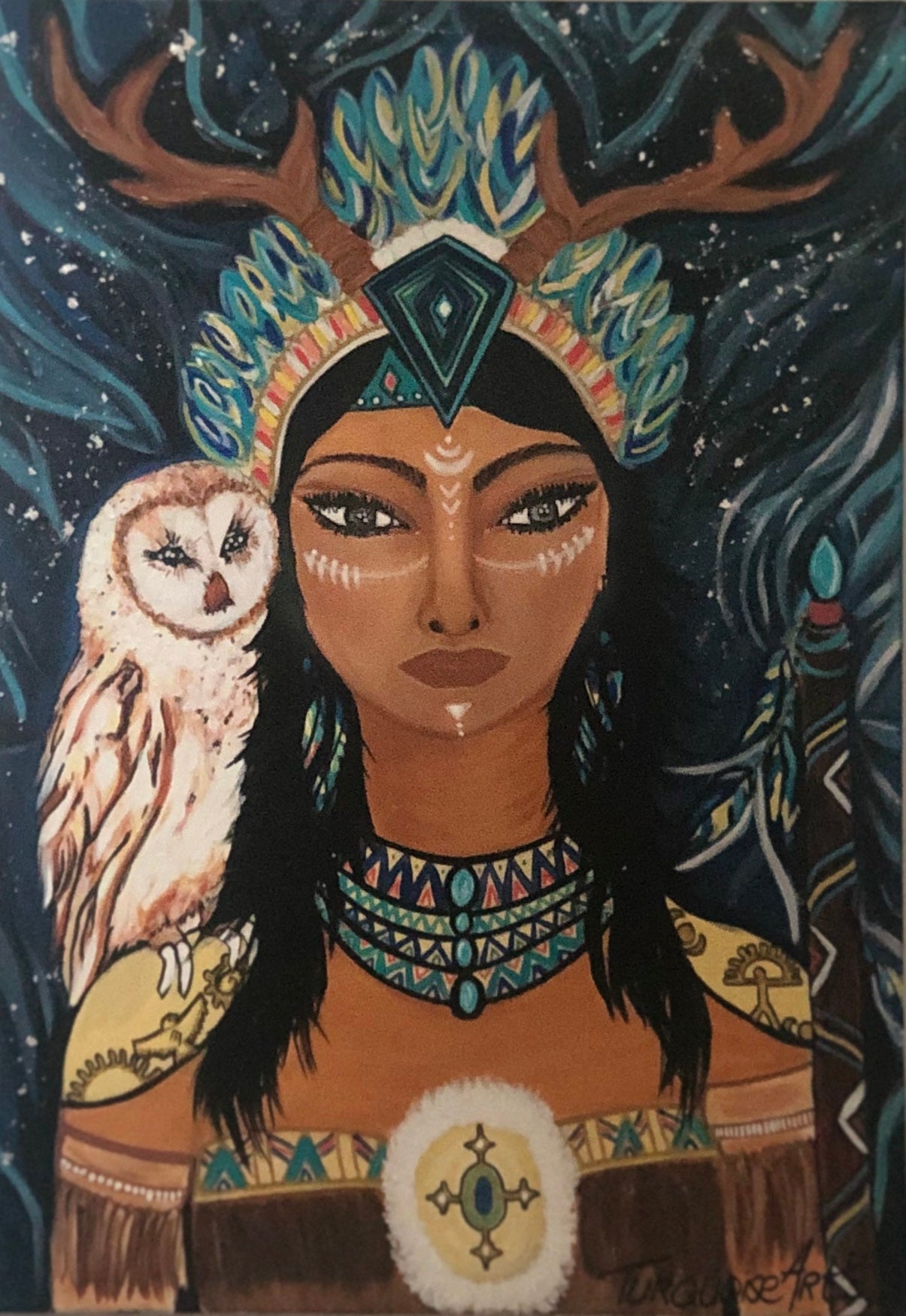 Toile énergétique"La Chamane et la chouette".