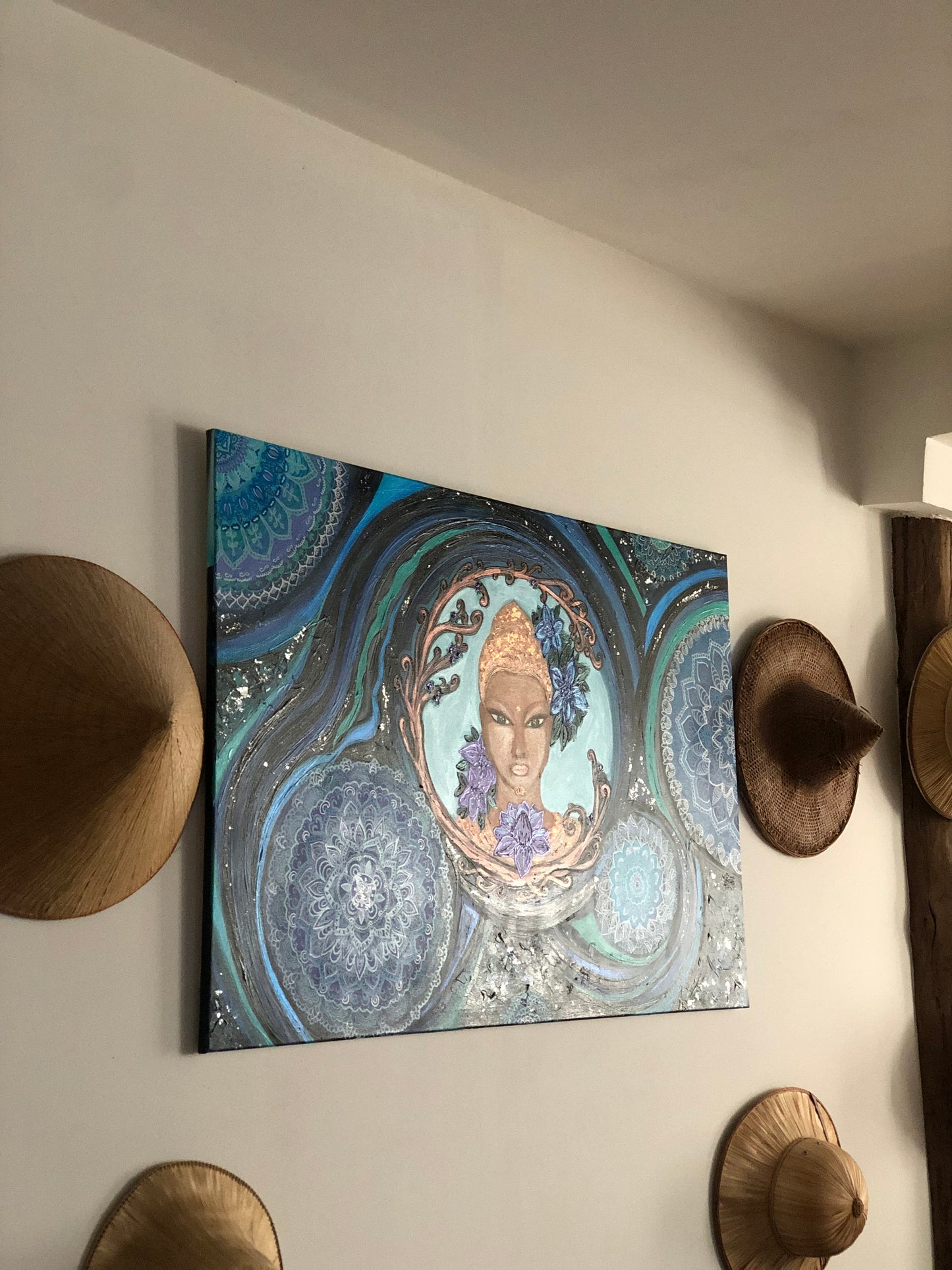 Toile énergétique « Bouddha ,les 7 Chakras, planètes de l’univers, protection ».