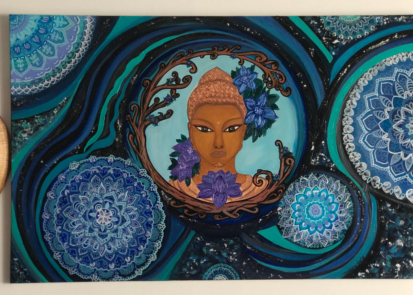 Toile énergétique « Bouddha ,les 7 Chakras, planètes de l’univers, protection ».