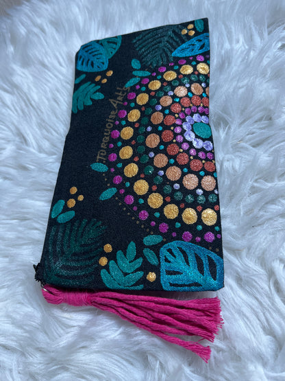 Trousse mandala ,pompon rose fuchsia,pièce unique