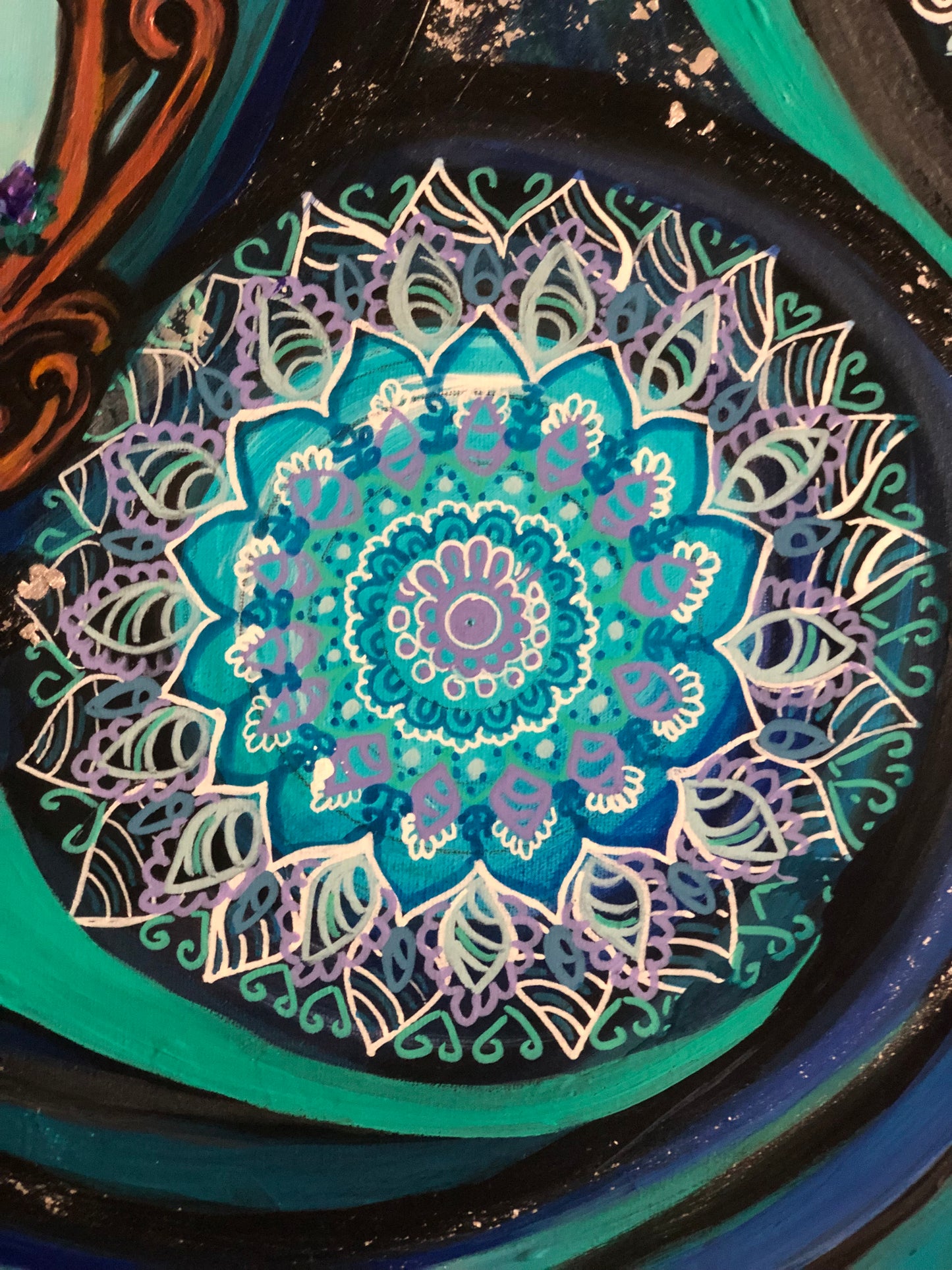 Toile énergétique « Bouddha ,les 7 Chakras, planètes de l’univers, protection ».