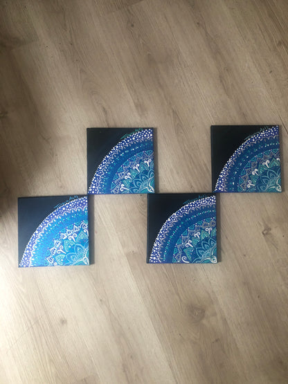 Toiles énergétiques « Mosaïque 4 toiles de 20/20 cm acrylique,qui créer un mandala »