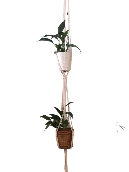 Grande suspension porte pot double en macramé