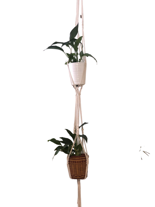 Grande suspension porte pot double en macramé