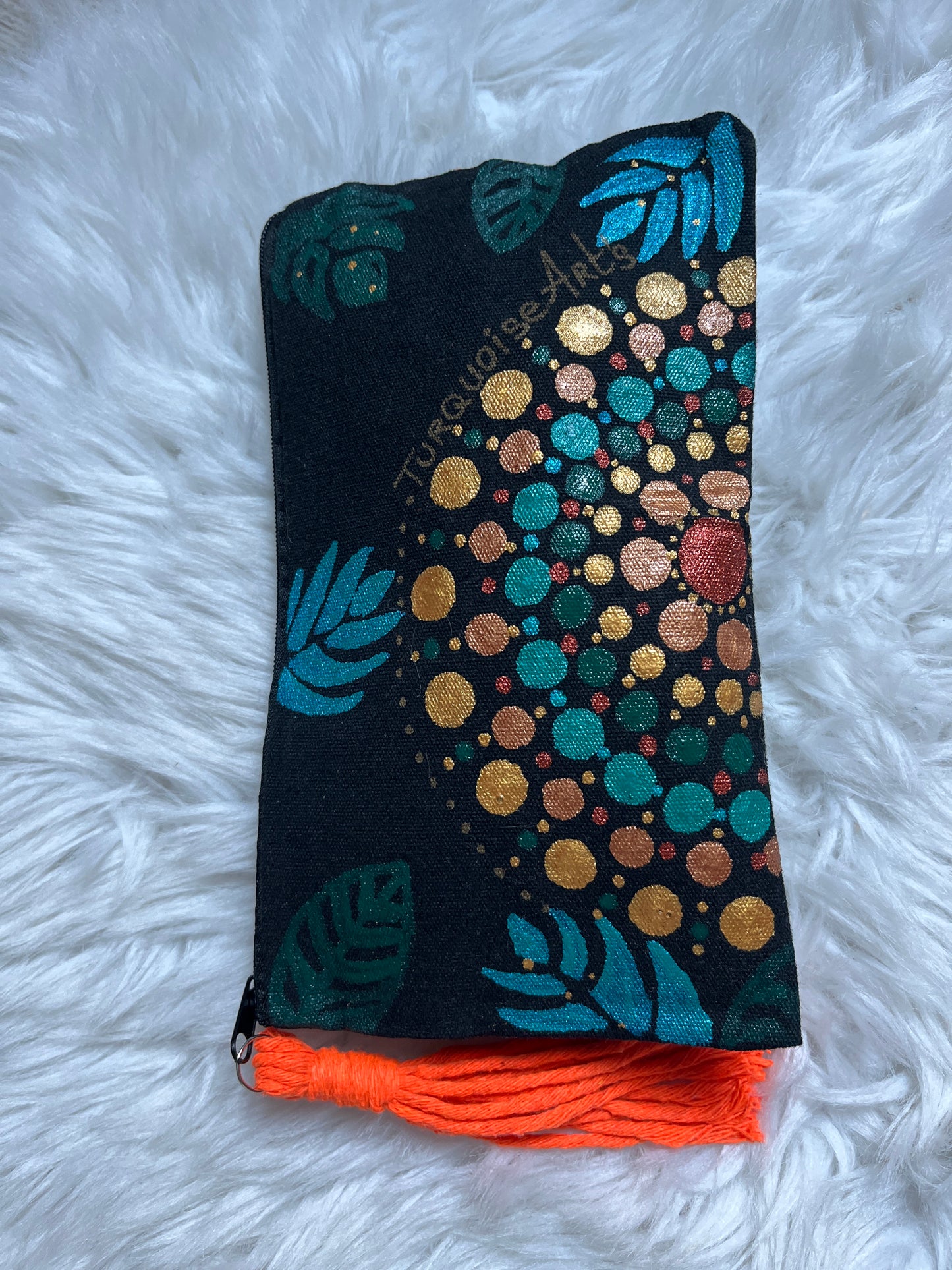 Trousse mandala pompon macramé orangé