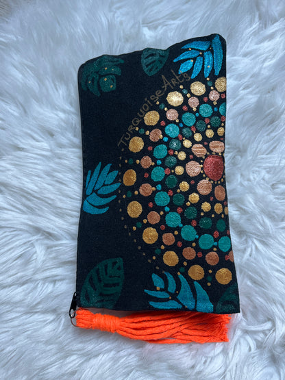 Trousse mandala pompon macramé orangé