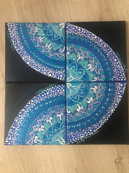 Toiles énergétiques « Mosaïque 4 toiles de 20/20 cm acrylique,qui créer un mandala »