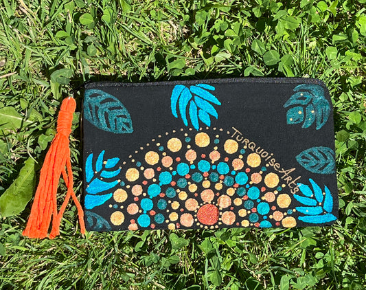 Trousse mandala pompon macramé orangé