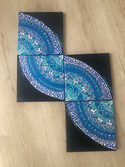 Toiles énergétiques « Mosaïque 4 toiles de 20/20 cm acrylique,qui créer un mandala »
